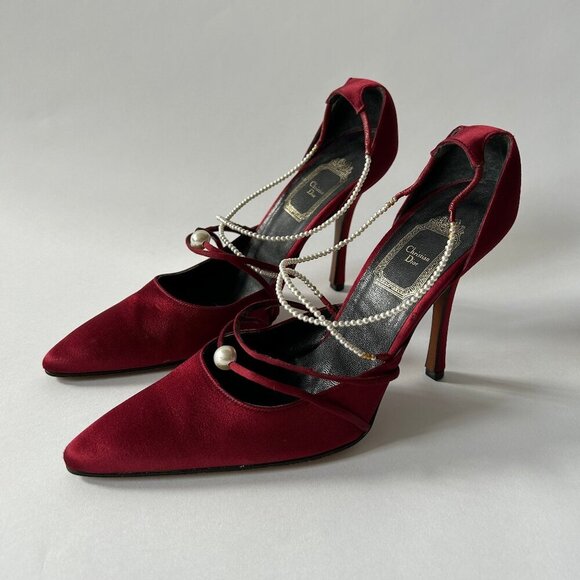 CHRISTIAN DIOR VINTAGE BURGUNDY PEARL PUMP - Picture 1 of 6